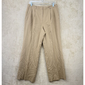 Brooks Brothers Wool‎ Pants Womens 12 Tan Lined Pleated Wide Leg Trouser Career